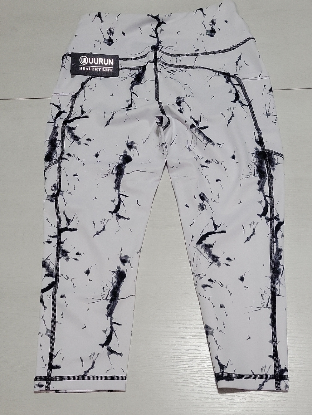 NWT UURUN Small Black and White Marble Print Leggings - Picture 6 of 6